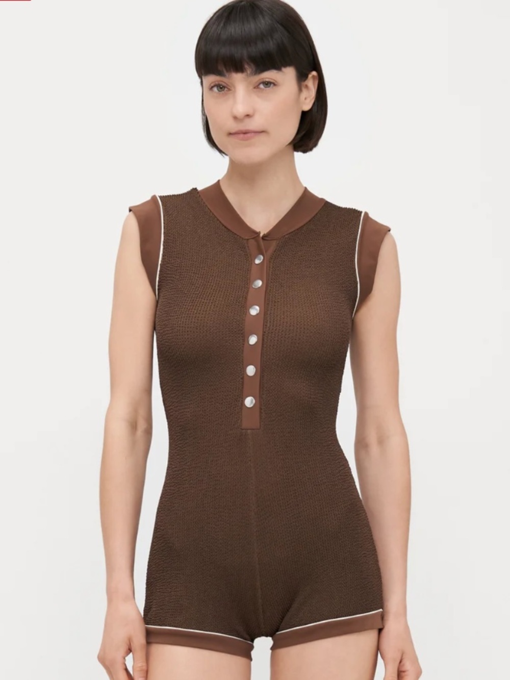 It's now cool Large L brown button up swimsuit chocolate butter one piece